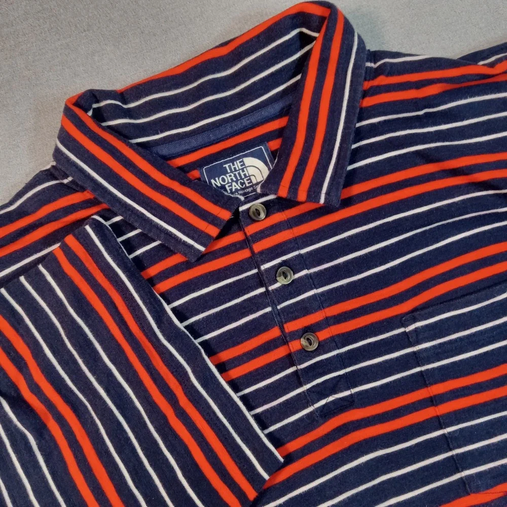 North Face Men's Polo Shirt XL Striped Red Navy Blue Cotton California Heritage